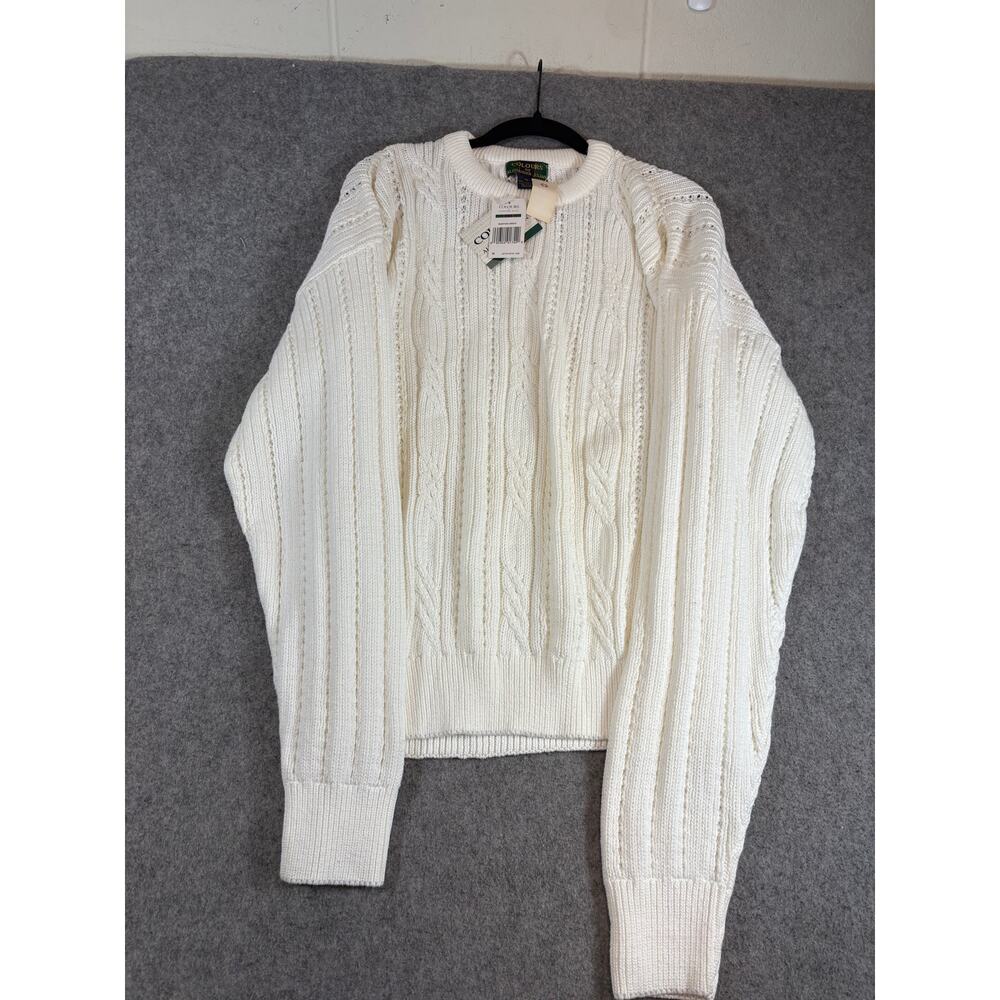 Vtg 90s Colours Alexander Julian Sweater Men M White Cable Knit Burton Drive NWT - Picture 2 of 5